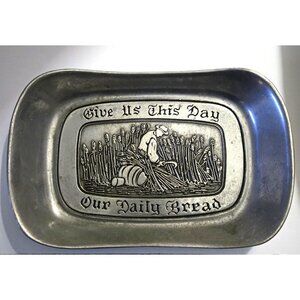 Vintage Pewter Artwork Daily Bread Serving Tray
